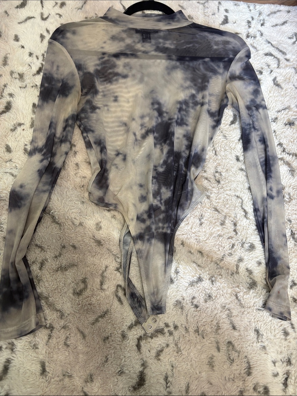 Streetwear Society Sheer Tie-Dye Long Sleeve Bodysuit - Black & Cream